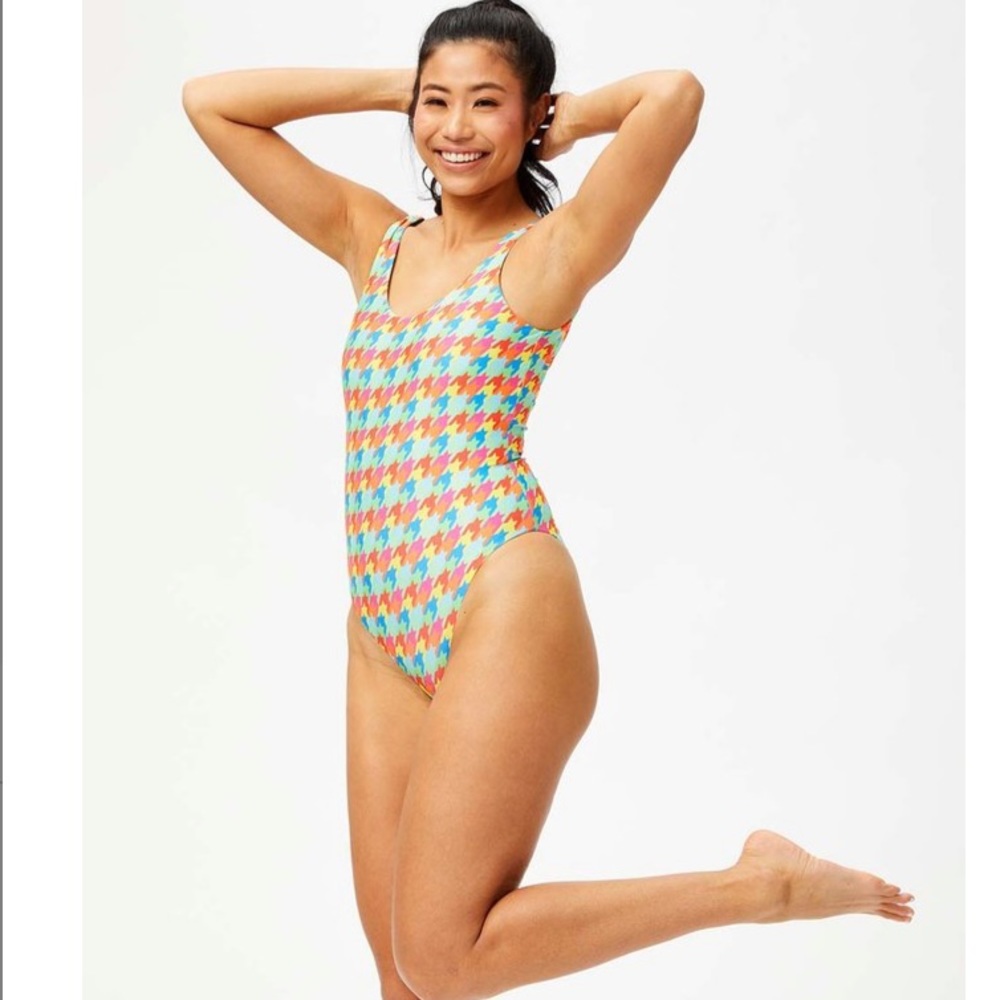 Terez Pink & Yellow Houndstooth one-Piece Swimsuit